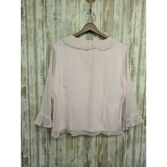 Vintage Y2K DressBarn Light Pink Ruffle Blouse Sheer Fairy Top Frilly Large - Picture 5 of 9